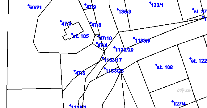 Parcela st. 1133/18 v KÚ Bílý Újezd, Katastrální mapa