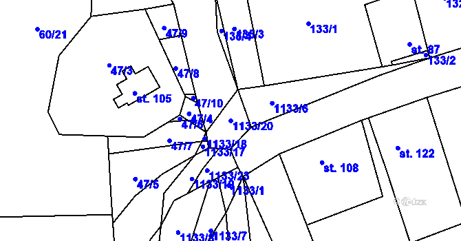 Parcela st. 1133/20 v KÚ Bílý Újezd, Katastrální mapa