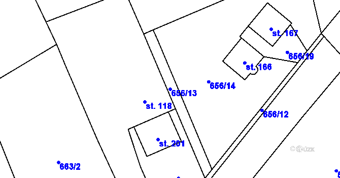 Parcela st. 656/13 v KÚ Bílý Újezd u Dobrušky, Katastrální mapa
