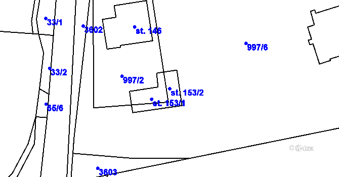 Parcela st. 153/2 v KÚ Hroška, Katastrální mapa