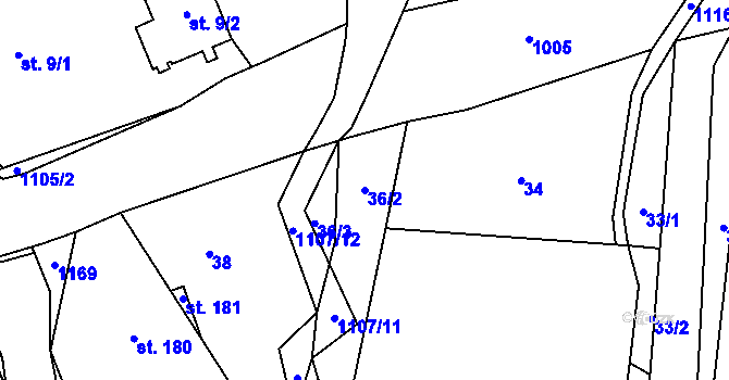 Parcela st. 36/2 v KÚ Hroška, Katastrální mapa