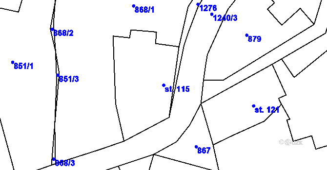 Parcela st. 115 v KÚ Masty, Katastrální mapa
