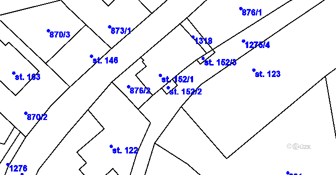 Parcela st. 152/2 v KÚ Masty, Katastrální mapa