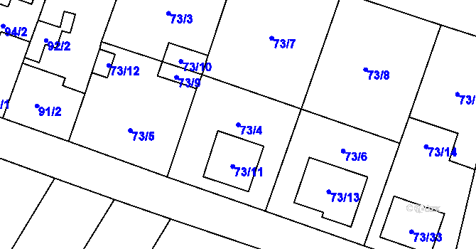 Parcela st. 73/4 v KÚ Biskoupky na Moravě, Katastrální mapa