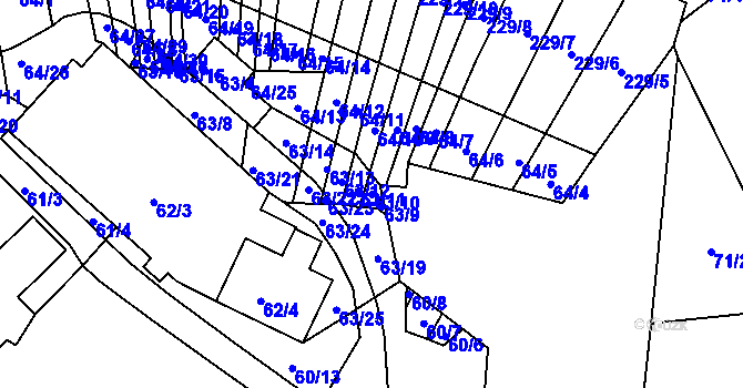 Parcela st. 63/10 v KÚ Biskoupky na Moravě, Katastrální mapa