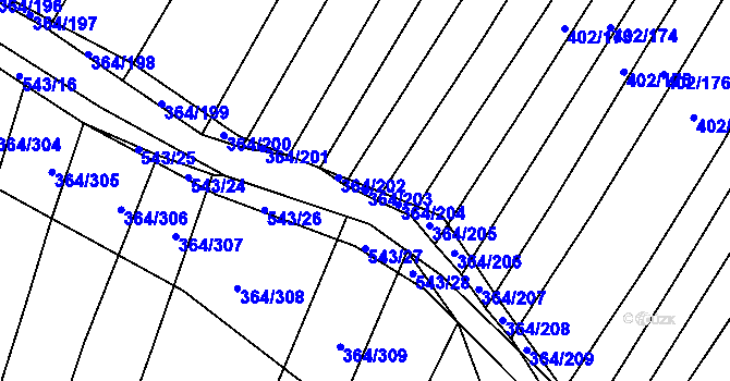Parcela st. 364/203 v KÚ Biskoupky na Moravě, Katastrální mapa