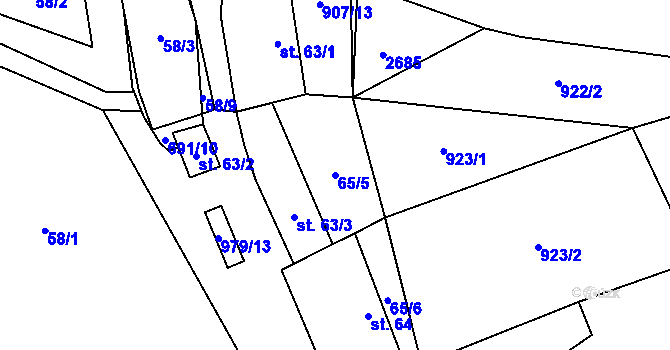 Parcela st. 65/5 v KÚ Biskupice u Jevíčka, Katastrální mapa
