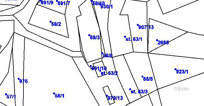 Parcela st. 58/9 v KÚ Biskupice u Jevíčka, Katastrální mapa