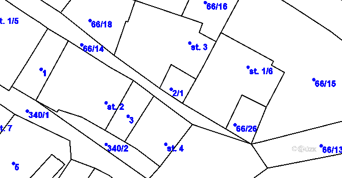 Parcela st. 2/1 v KÚ Zálesí u Jevíčka, Katastrální mapa