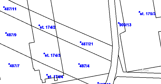 Parcela st. 487/21 v KÚ Biskupice u Hrotovic, Katastrální mapa