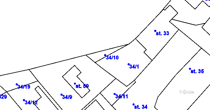 Parcela st. 34/10 v KÚ Pulkov, Katastrální mapa