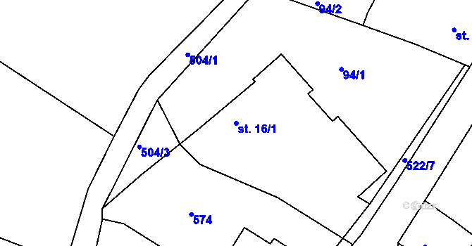 Parcela st. 16/1 v KÚ Bítouchov u Mladé Boleslavi, Katastrální mapa