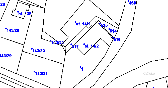 Parcela st. 14/2 v KÚ Dalešice u Bakova nad Jizerou, Katastrální mapa