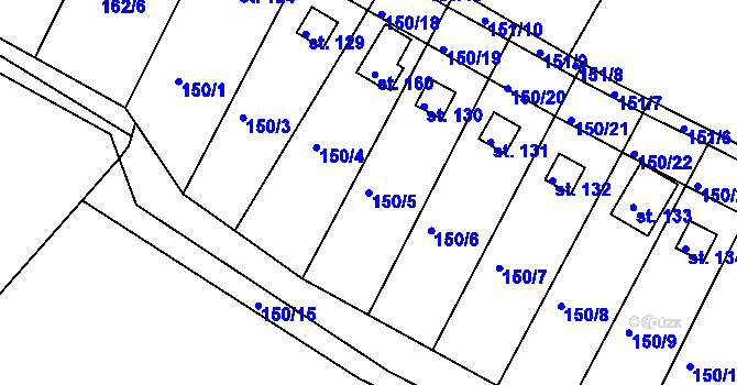 Parcela st. 150/5 v KÚ Dalešice u Bakova nad Jizerou, Katastrální mapa