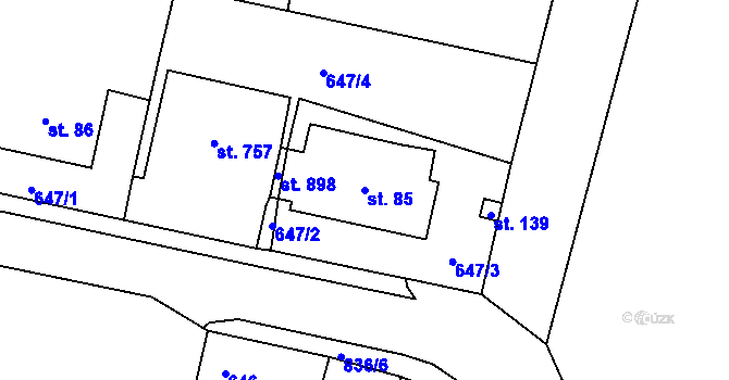 Parcela st. 85 v KÚ Bítov, Katastrální mapa