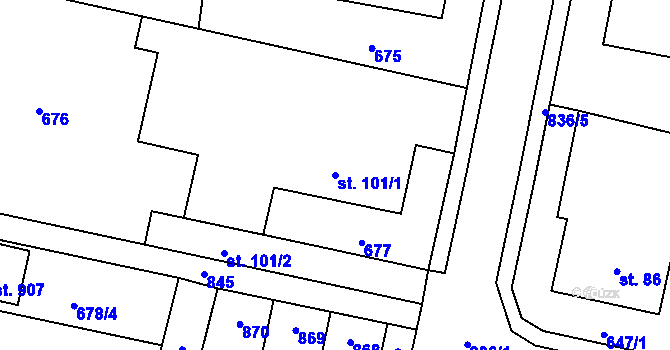 Parcela st. 101/1 v KÚ Bítov, Katastrální mapa