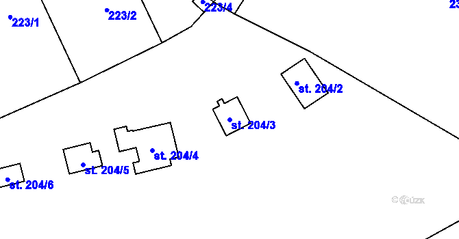 Parcela st. 204/3 v KÚ Bítov, Katastrální mapa