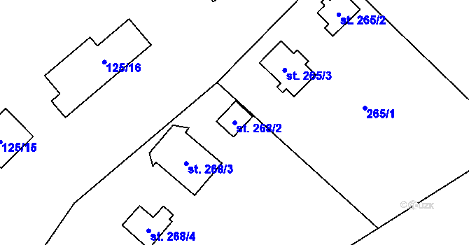 Parcela st. 268/2 v KÚ Bítov, Katastrální mapa