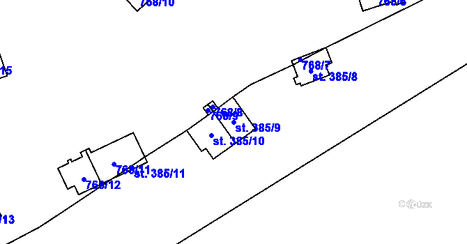 Parcela st. 385/9 v KÚ Bítov, Katastrální mapa