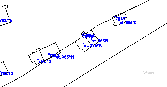 Parcela st. 385/10 v KÚ Bítov, Katastrální mapa