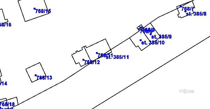 Parcela st. 385/11 v KÚ Bítov, Katastrální mapa