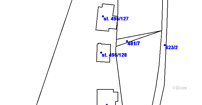 Parcela st. 495/128 v KÚ Bítov, Katastrální mapa