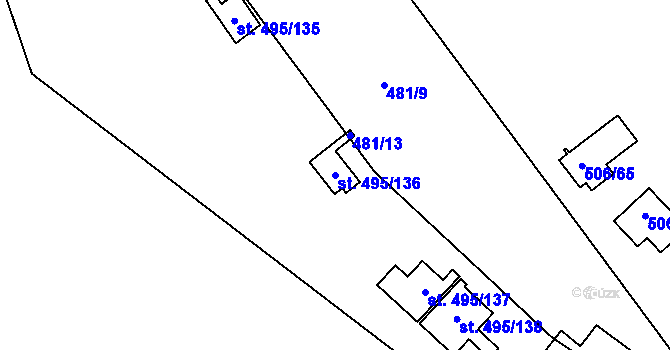Parcela st. 495/136 v KÚ Bítov, Katastrální mapa