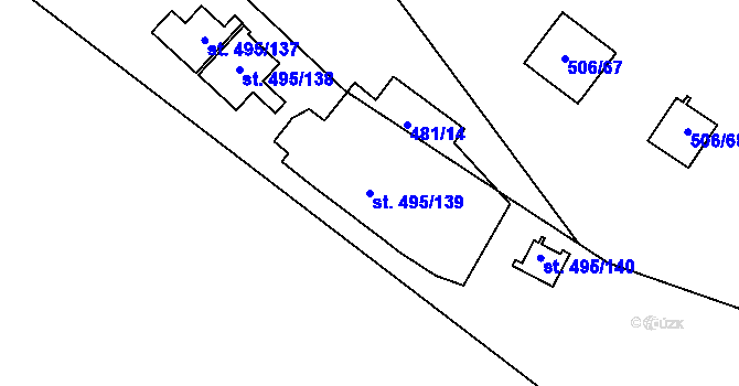 Parcela st. 495/139 v KÚ Bítov, Katastrální mapa