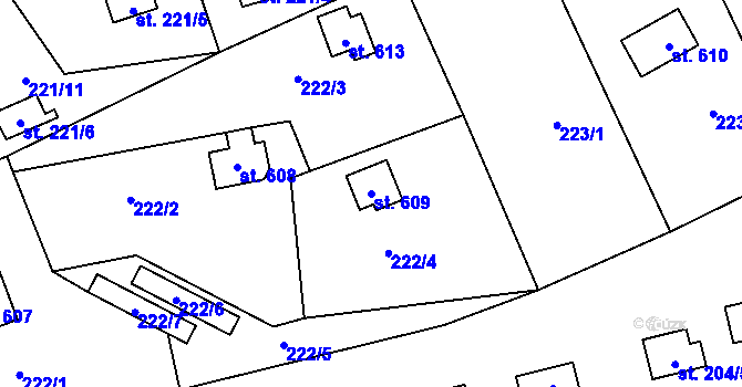 Parcela st. 609 v KÚ Bítov, Katastrální mapa