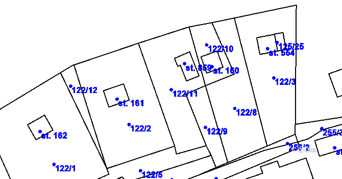 Parcela st. 122/11 v KÚ Bítov, Katastrální mapa