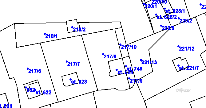 Parcela st. 217/8 v KÚ Bítov, Katastrální mapa
