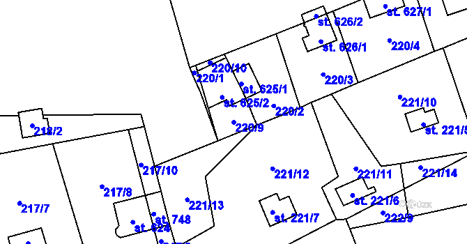 Parcela st. 220/9 v KÚ Bítov, Katastrální mapa
