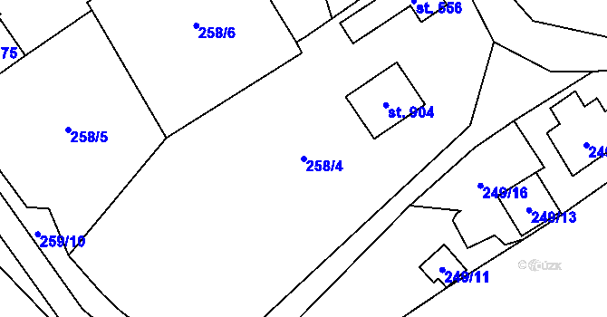 Parcela st. 258/4 v KÚ Bítov, Katastrální mapa