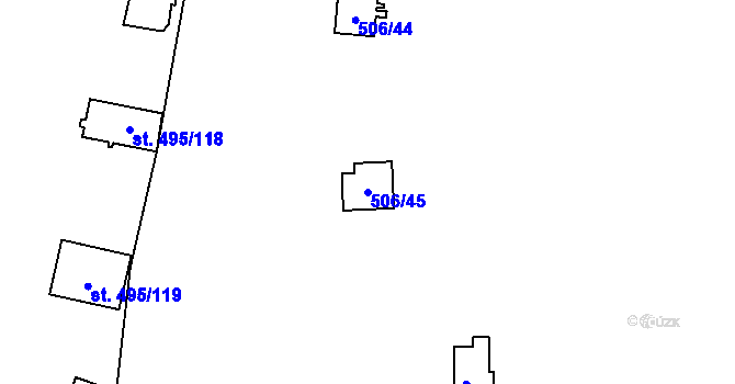 Parcela st. 506/45 v KÚ Bítov, Katastrální mapa