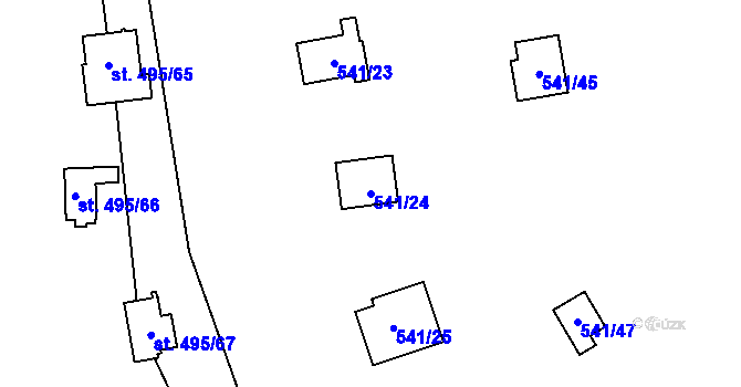 Parcela st. 541/24 v KÚ Bítov, Katastrální mapa