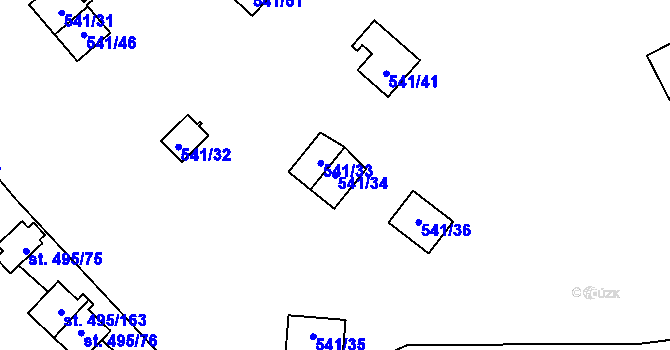Parcela st. 541/34 v KÚ Bítov, Katastrální mapa