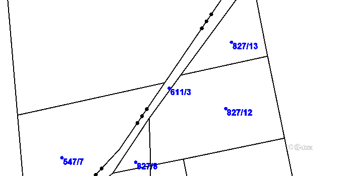 Parcela st. 611/3 v KÚ Bítov, Katastrální mapa