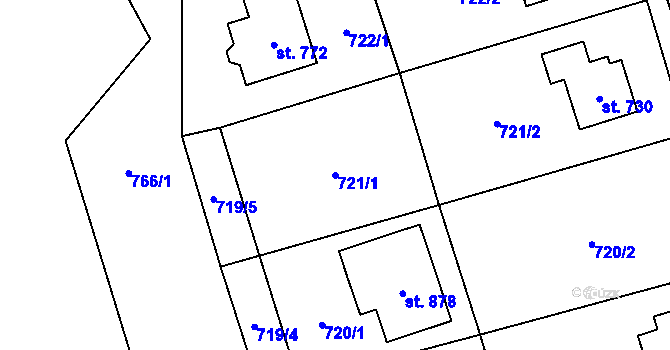 Parcela st. 721/1 v KÚ Bítov, Katastrální mapa