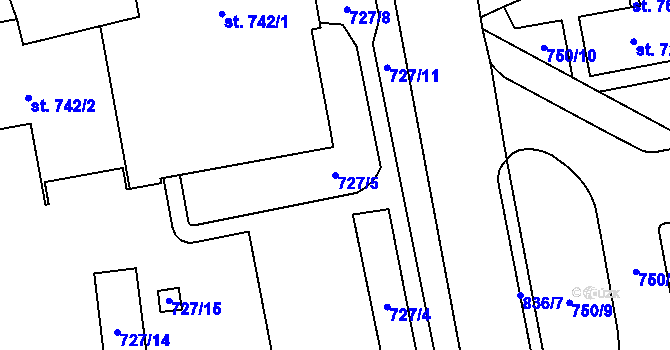 Parcela st. 727/5 v KÚ Bítov, Katastrální mapa