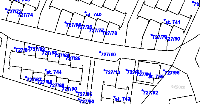 Parcela st. 727/10 v KÚ Bítov, Katastrální mapa