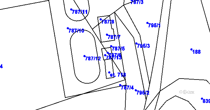 Parcela st. 787/13 v KÚ Bítov, Katastrální mapa
