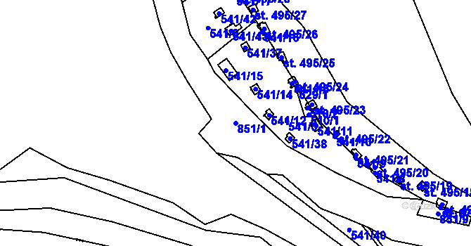 Parcela st. 851/1 v KÚ Bítov, Katastrální mapa
