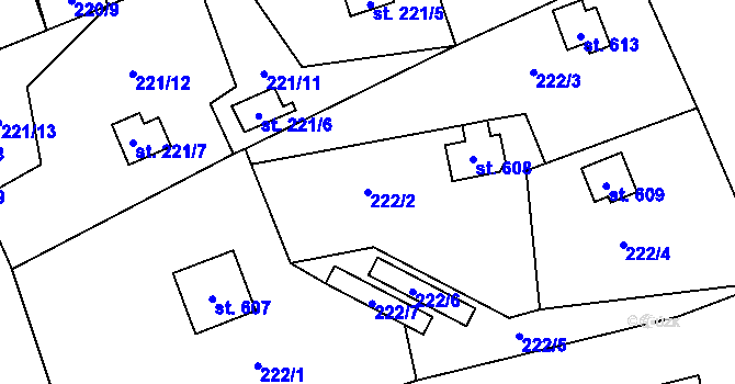 Parcela st. 222/2 v KÚ Bítov, Katastrální mapa