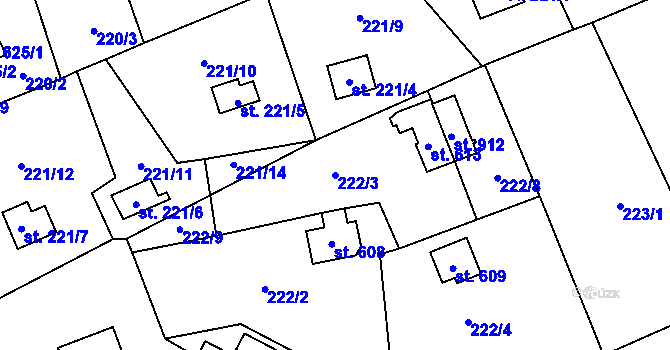Parcela st. 222/3 v KÚ Bítov, Katastrální mapa