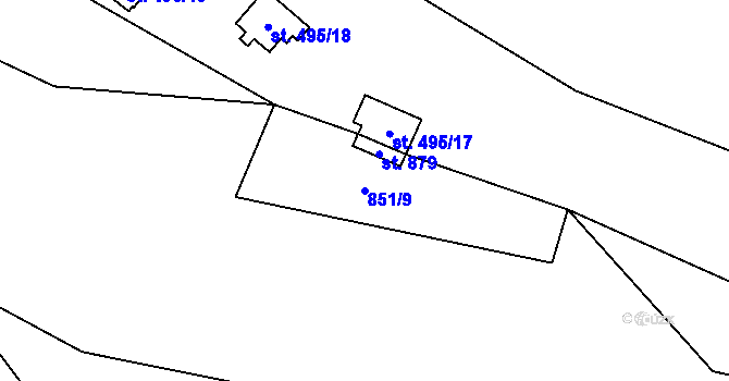 Parcela st. 851/9 v KÚ Bítov, Katastrální mapa