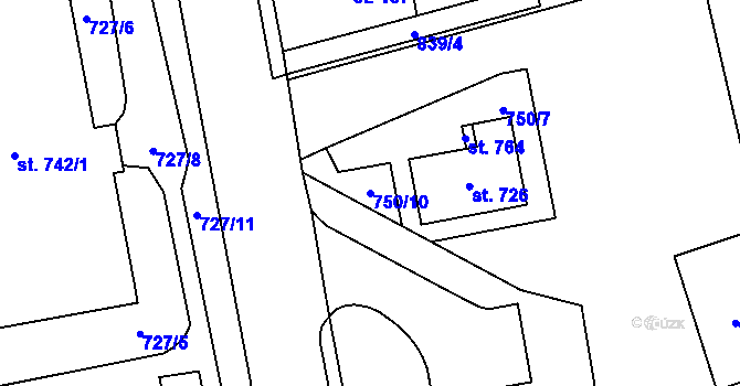 Parcela st. 750/10 v KÚ Bítov, Katastrální mapa