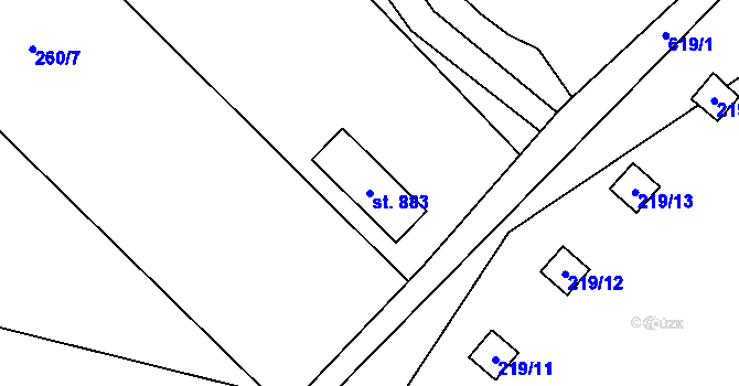 Parcela st. 883 v KÚ Bítov, Katastrální mapa