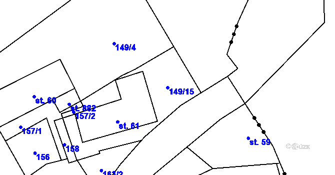 Parcela st. 149/15 v KÚ Bítov, Katastrální mapa