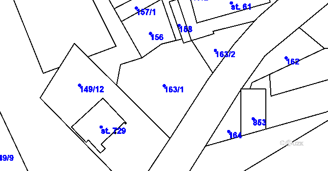 Parcela st. 163/1 v KÚ Bítov, Katastrální mapa