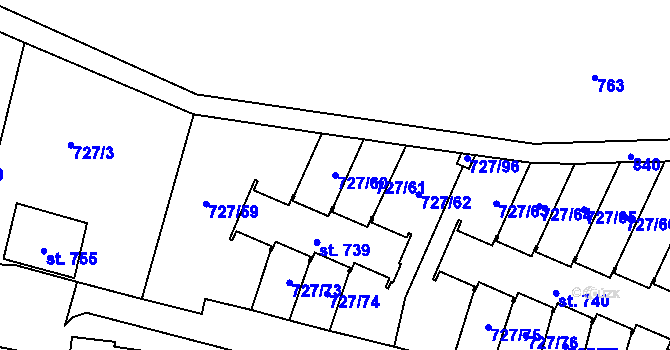 Parcela st. 727/60 v KÚ Bítov, Katastrální mapa
